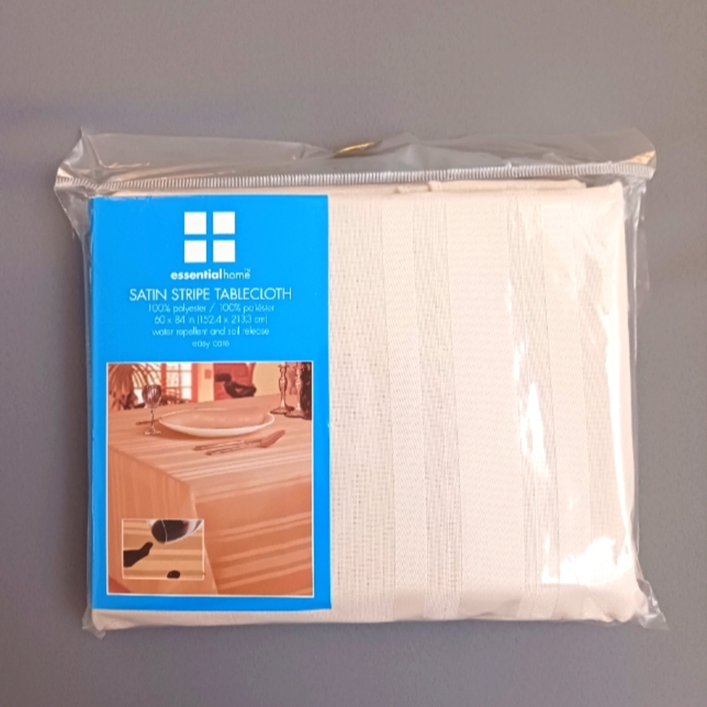Essential Home Cream Satin Stripe Tablecloth - 60x84 Inches